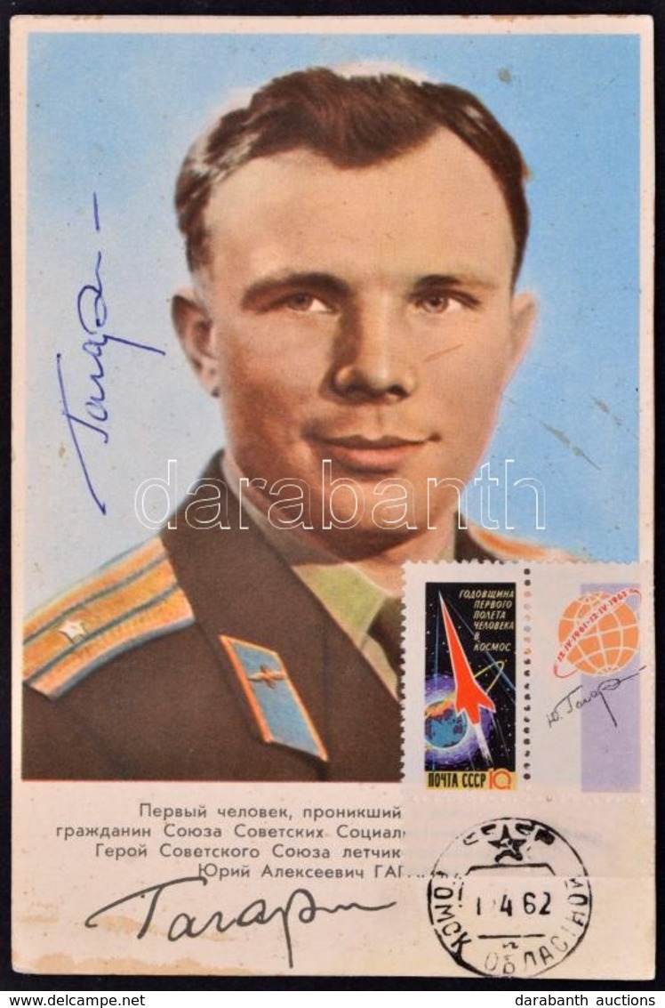 Jurij Alekszejevics Gagarin (1934-1968) Szovjet űrhajós Aláírása Levelezőlapon Alkalmi Bélyegzéssel /
Signature Of Yuriy - Sonstige & Ohne Zuordnung