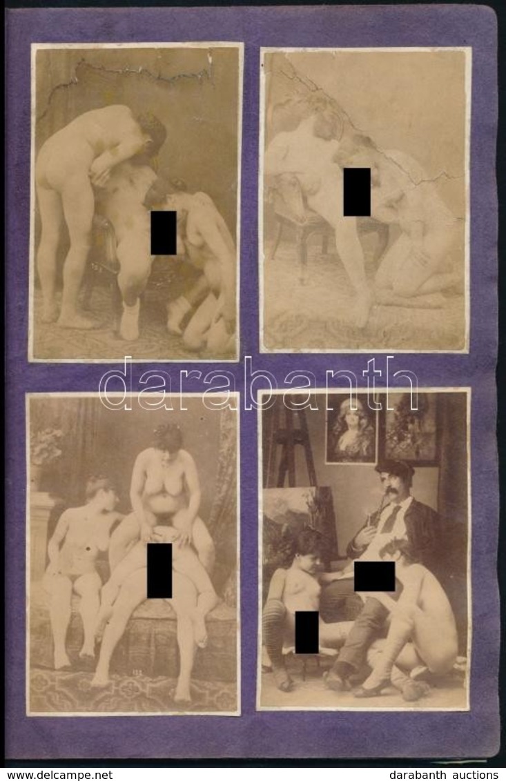Cca 1900 32 Darabos Eredeti Pornó Fénykép Gyűjtemény Albumban. 6x9 Cm / Collection Of 32 Vintage Porn Photos - Other & Unclassified