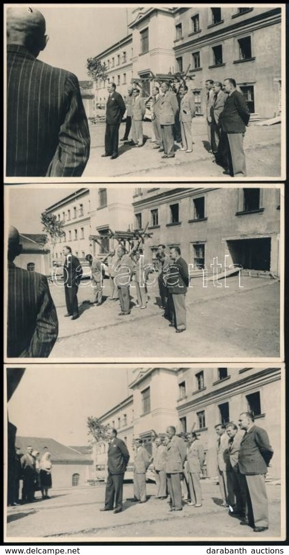 1943 A Belügyminisztérium Bp.I. Országház Utcai épületének Emeletráépítésének Bokrétaünnepe. 5 Db Feliratozott Fotólap - Sonstige & Ohne Zuordnung