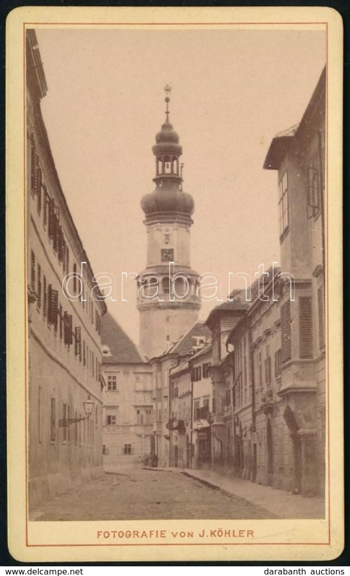 Cca 1890-1900 Soproni Utcarészlet Háttérben A Tűztoronnyal, Keményhátú Fotó, Sopron/Oedenburg, Julius Köhler Műterméből, - Other & Unclassified