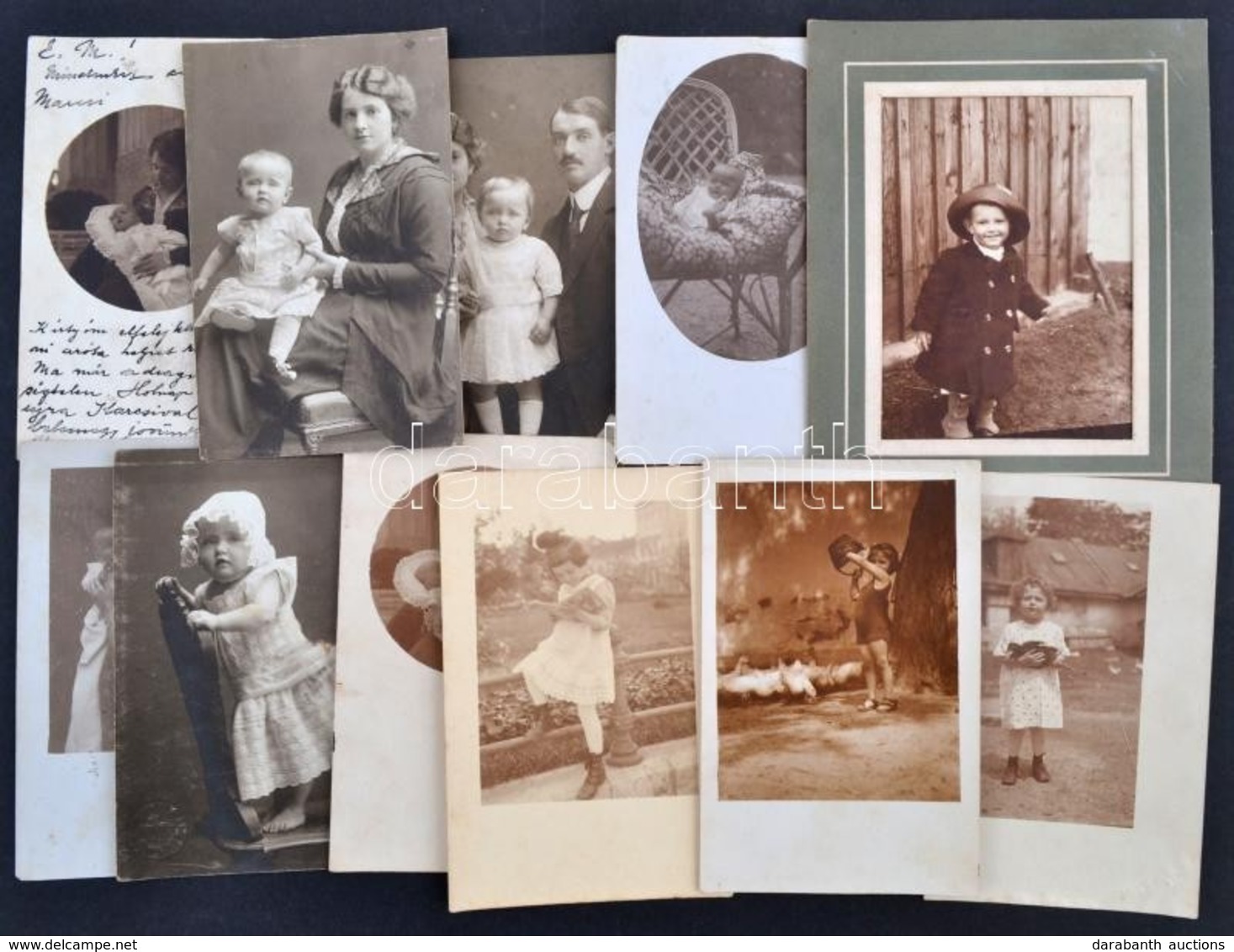 1914-1916 Vegyes Gyerekfotó Tétel, 10 Db Fotólap és 1 Db Fotó, 9x14 Cm és 8x11 Cm Közötti Méretben - Other & Unclassified