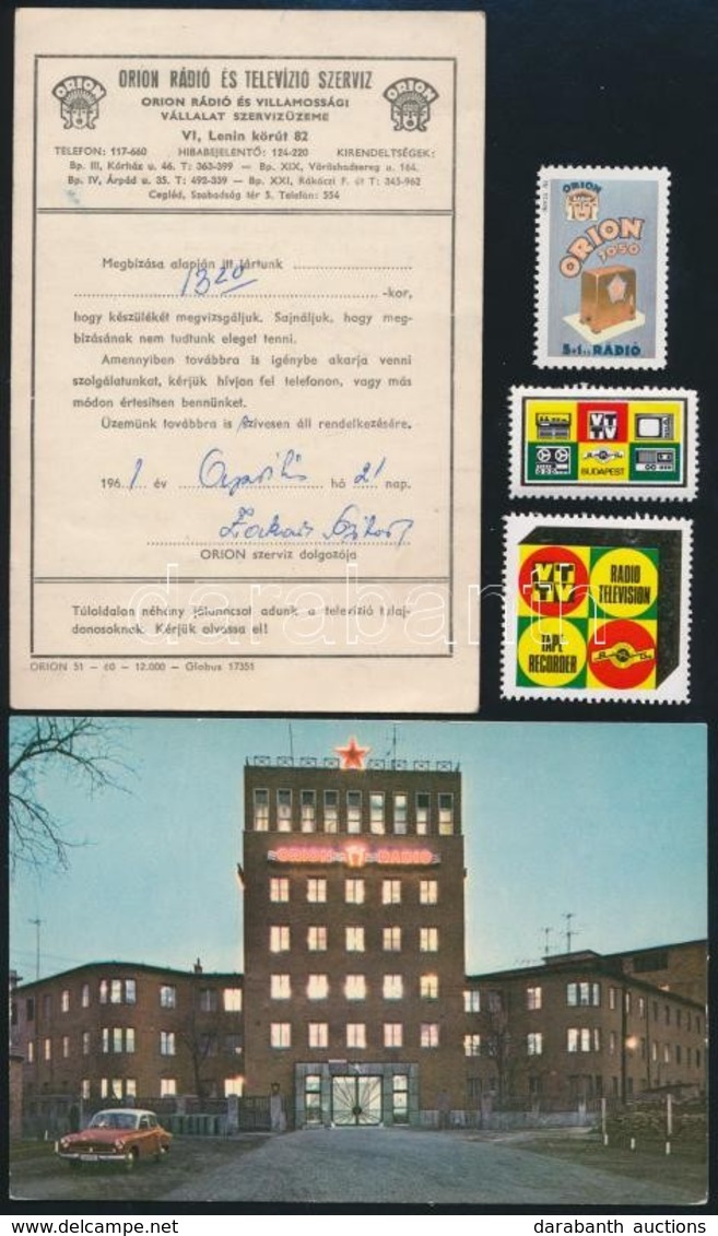 1961, Orion Rádió és Televízió Szerviz, Szervizlap, Képeslap, 3 Db Levélzáró - Advertising