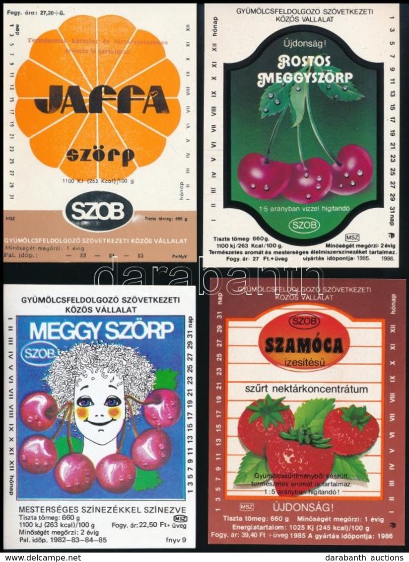 1982-1986 Szobi Gyümölcsfeldolgozó Szövetkezeti Közös Vállalat Hétféle, összesen 21 Db Italcímkéje, 11x8 Cm - Werbung