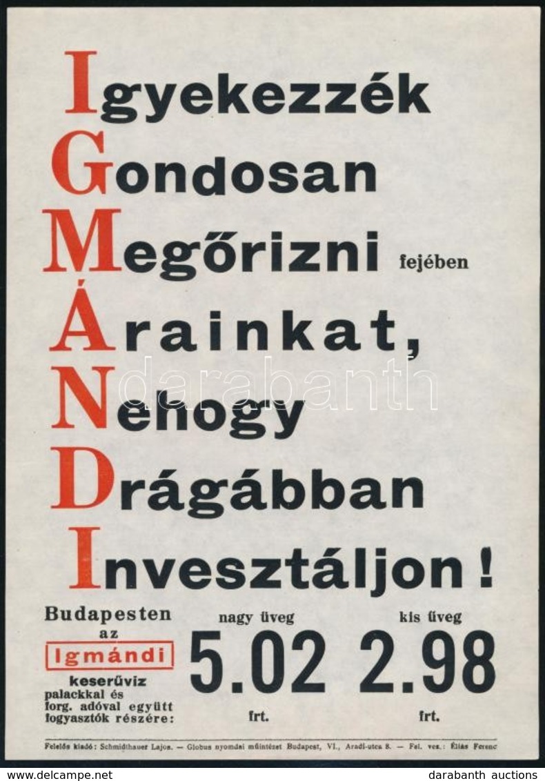 Igmándi Keserűvíz- Kisplakát, 24×17 Cm - Advertising