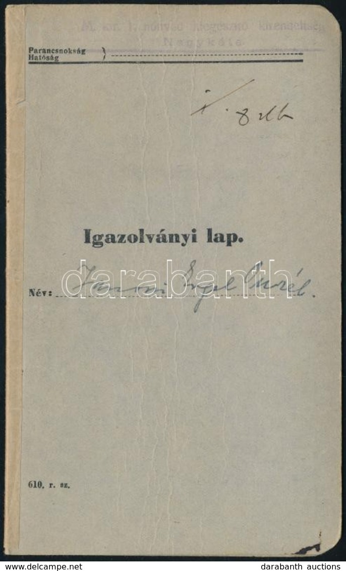 1940 Katonai Igazolványi Lap Tartalékos Főhadnagy Részére - Otros & Sin Clasificación