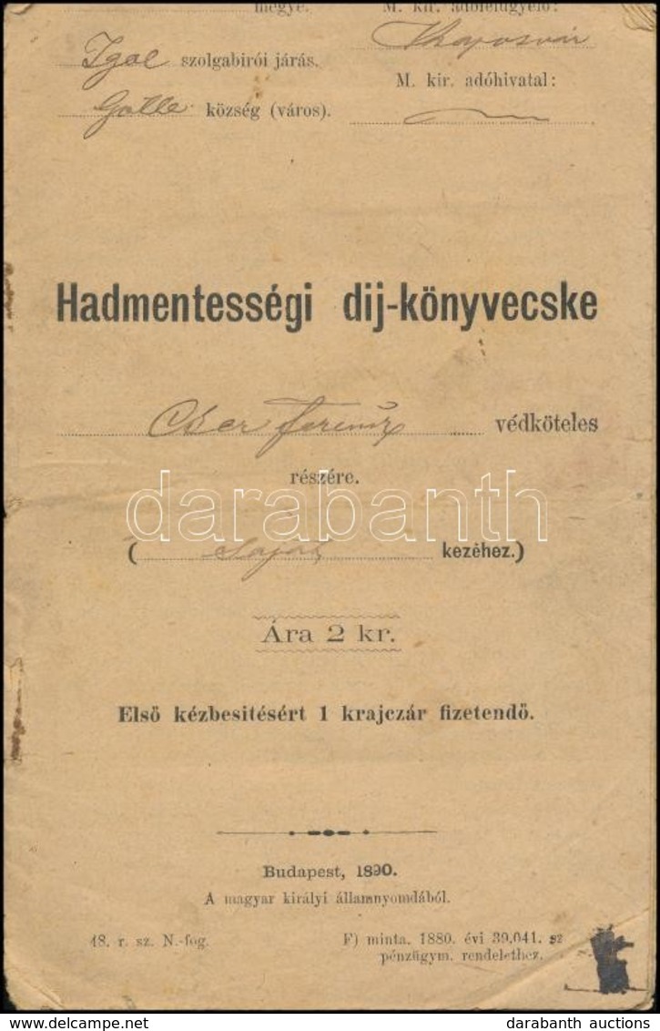 1890 Hadmentességi Díj-könyvecske - Other & Unclassified