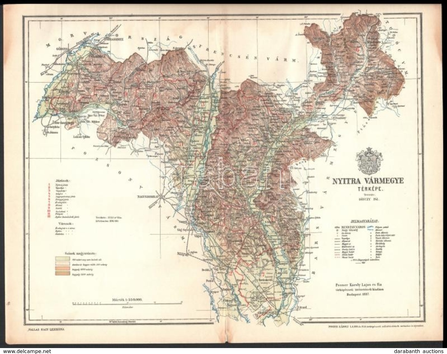 1897 Nyitra Vármegye Térképe, Tervezte: Gönczy Pál, Készült: Posner Károly Lajos és Fia, 24×30 Cm - Other & Unclassified