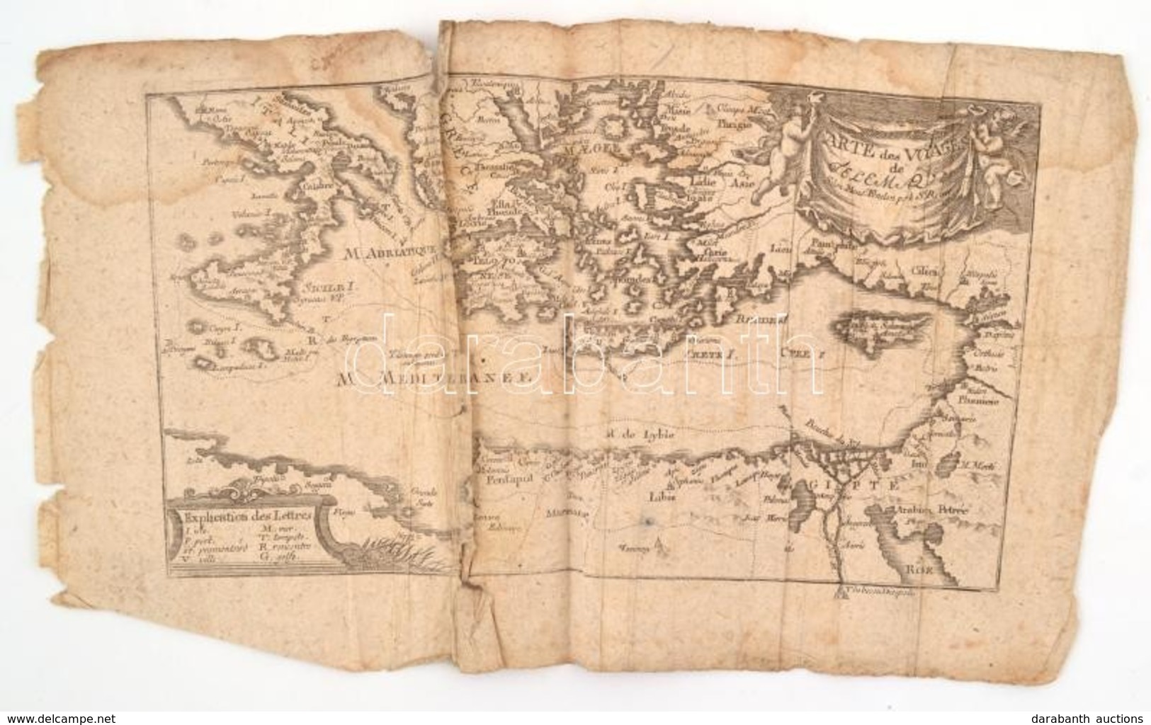 1717 A Földközi Tenger Rézmetszetű Térkép Megviselt állapotban Jacob Friedrich 25x14 Cm - Other & Unclassified