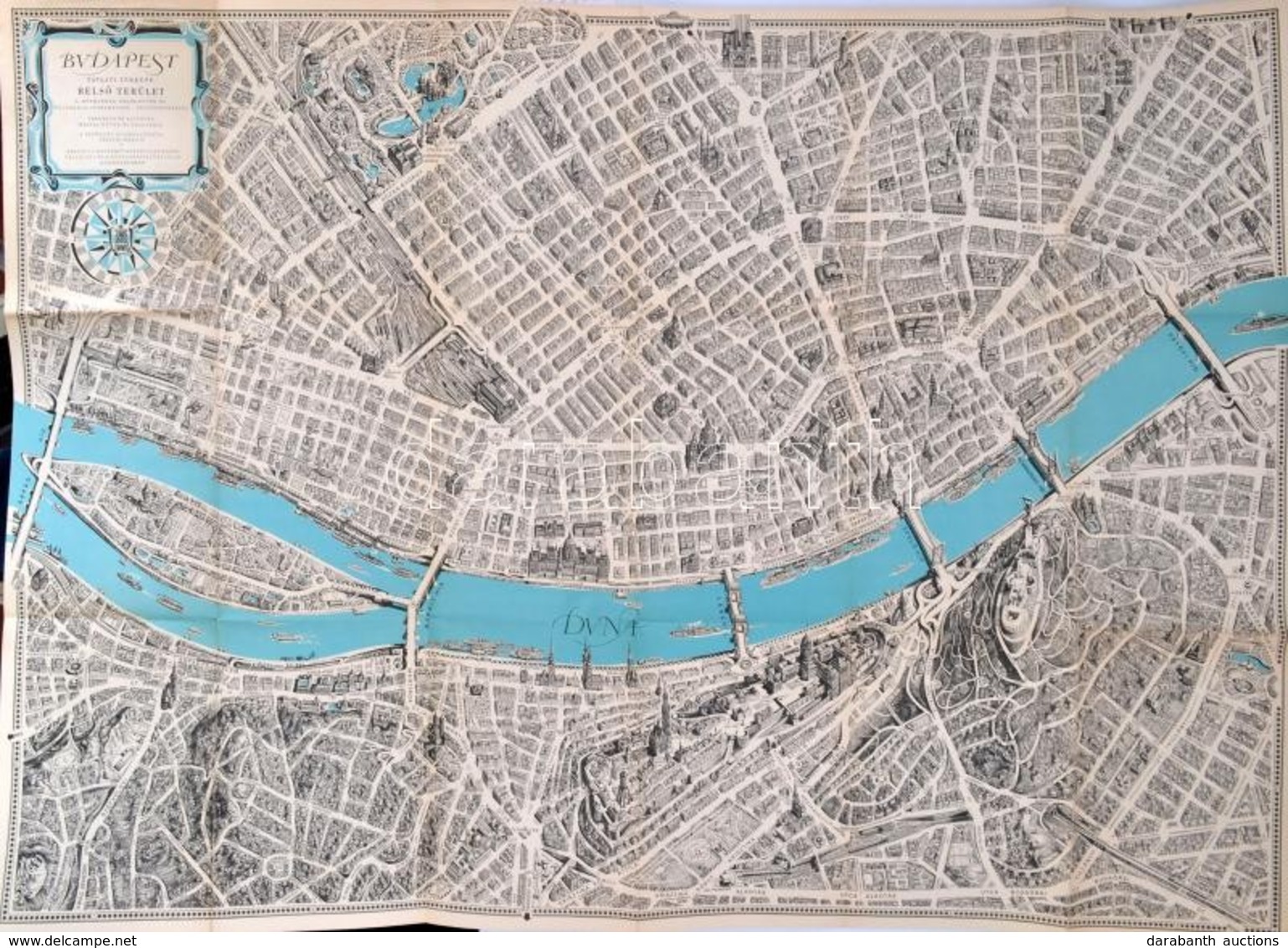 1963 Budapest Távlati Térképe, Belső Terület. A Műemlékek, Emlékművek és Kulturális Intézmények Feltüntetésével. Tervezt - Sonstige & Ohne Zuordnung