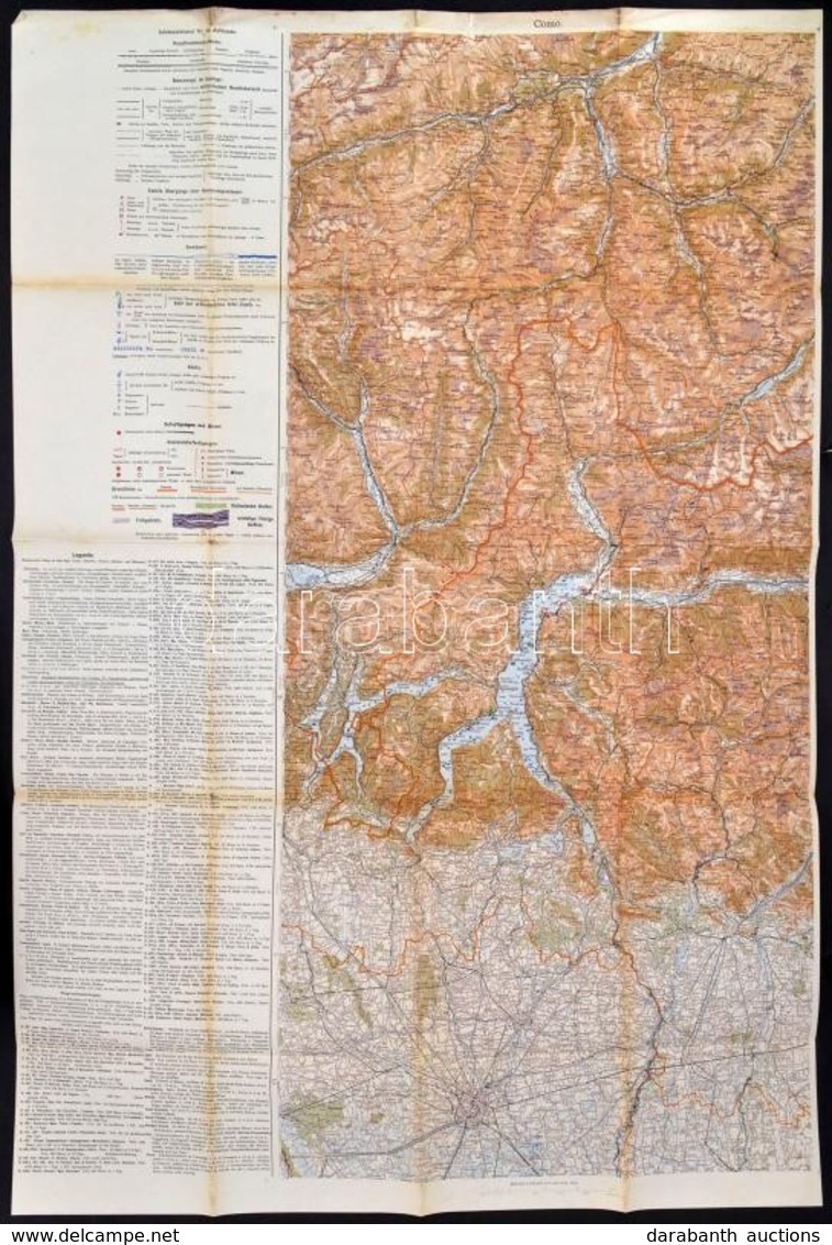 Cca 1910 Como és Környéke Térképe, 1:200.000, 'K.u.K. Generalstab Landesverkehr Archiv' Bélyegzéssel, 88x59 Cm - Other & Unclassified