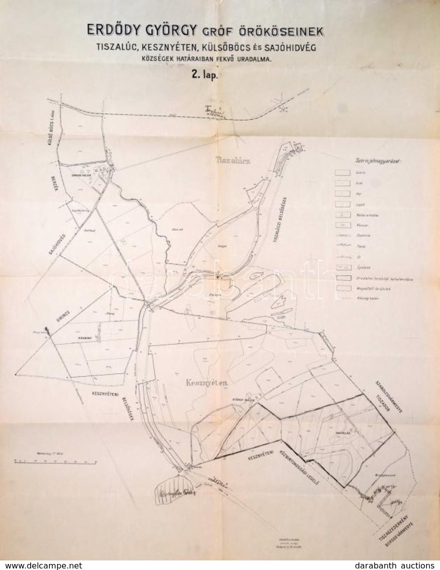 Cca 1910-1930 Gróf Erdődy György örököseinek Tiszalúc, Kesznyéten, Külsőböcs, és Sajóhidvég Községek Határaiban Fekvő Ur - Other & Unclassified