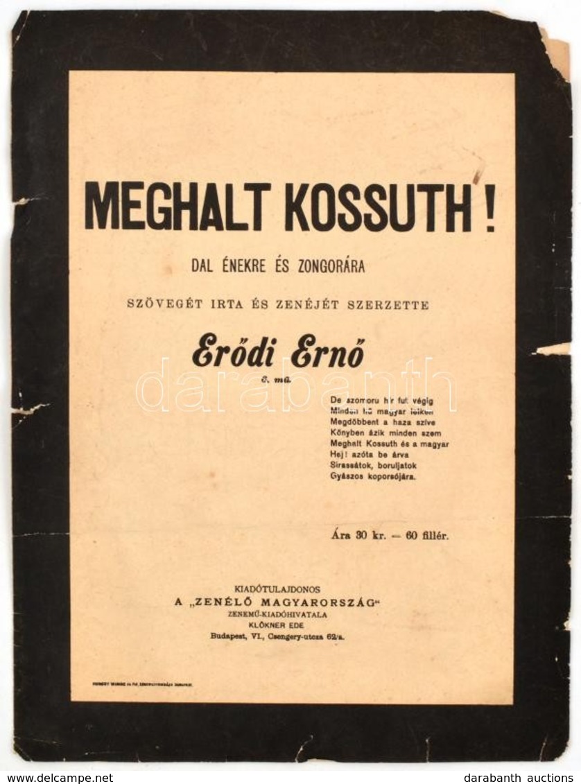 1894 Meghalt Kossuth Erödi Ernő Alkalmi Dalának Kottája - Unclassified