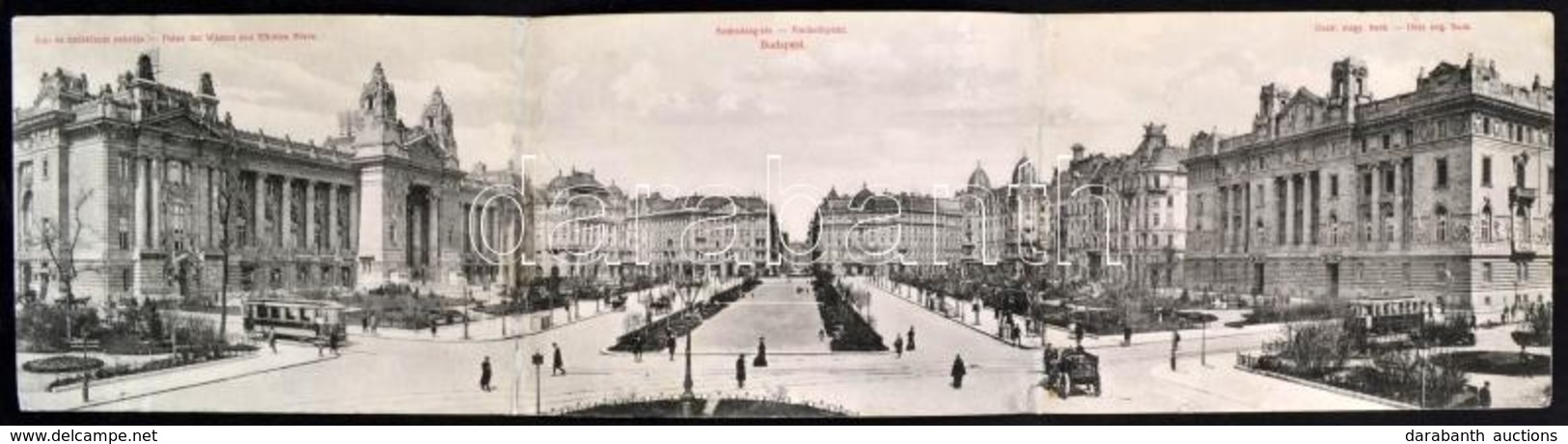 Cca 1900 Budapest, Szabadság Tér, Kinyitható Panorámakép, Szakadással, 54×14 Cm - Sin Clasificación