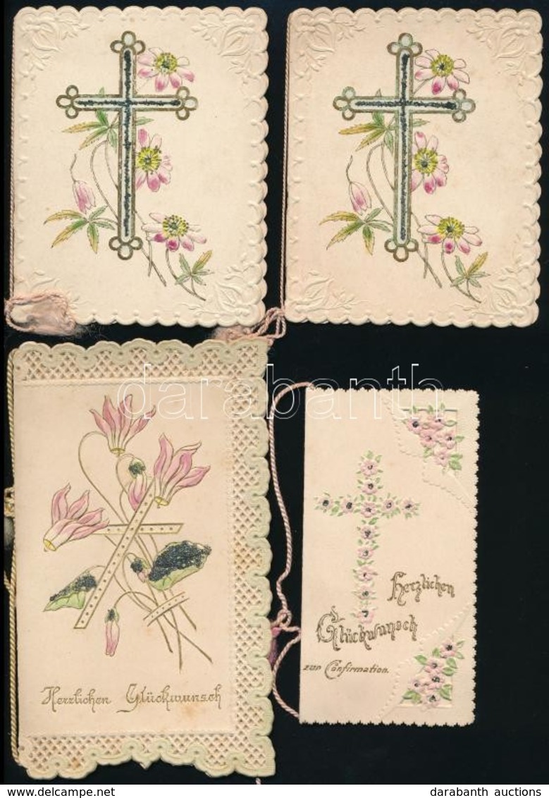 Cca 1900 Litografált, Dombornyomott újévi és Egyéb  üdvözlőkártyák, Szalaggal össz 8 Db / 8 Litho Greeting Cards 12x8 Cm - Unclassified
