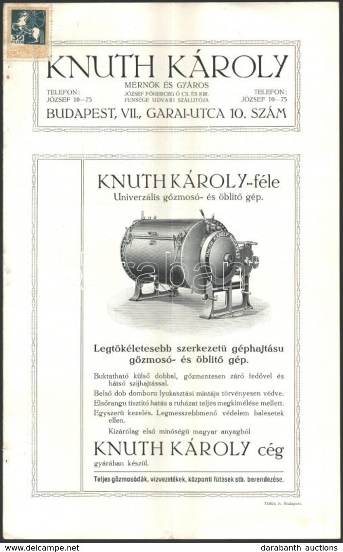 1914 Bp. VII., Knuth Károly-féle Univerzális Gőzmosó- és öblítő Gép Ismertető Prospektusa, 8p - Unclassified