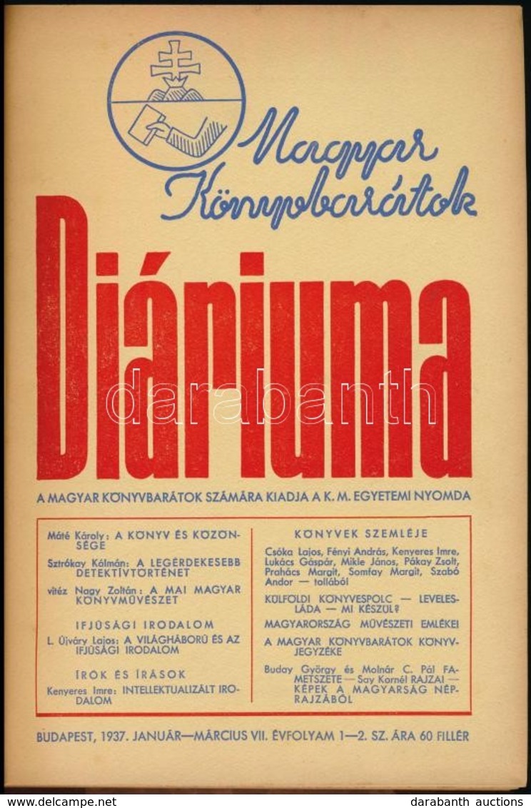 1937 Magyar Könyvbarátok Diáriuma 1937. év 1-8. Sz., Teljes évfolyam. Félvászon-kötésben. - Sin Clasificación