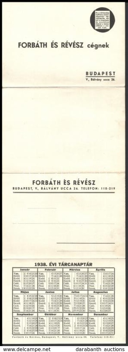 1938 Forbáth és Révész Cégek Naptáras Levelezőlapja, Reklámokkal - Sin Clasificación