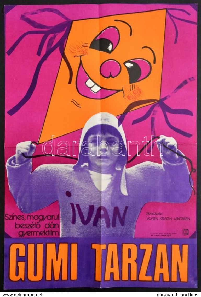 1985 Gumi Tarzan, Dán Gyermekfilm Plakátja, Hajtott, 56×38 Cm - Sonstige & Ohne Zuordnung