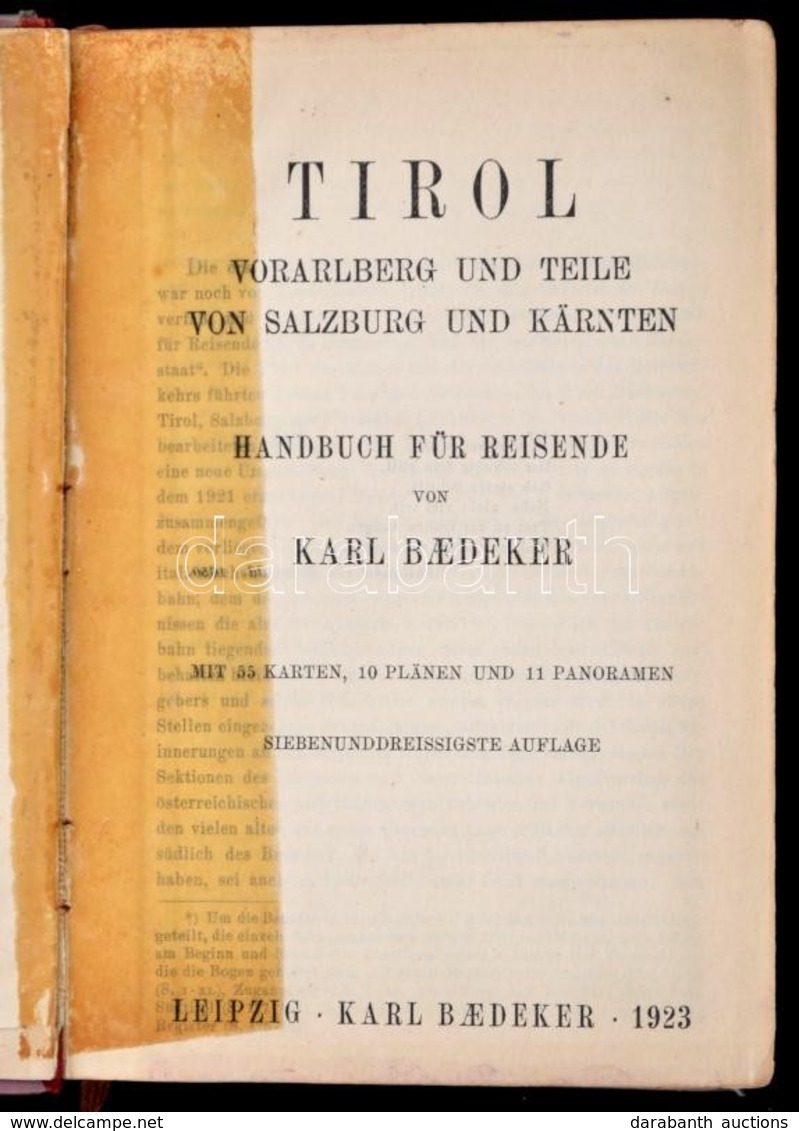 Karl Baedeker: Tirol, Voralberg Und Teile Von Salzburg Und Kärnten. Handbuch Für Reisiende. Leipzig, 1923, Karl Baedeker - Unclassified