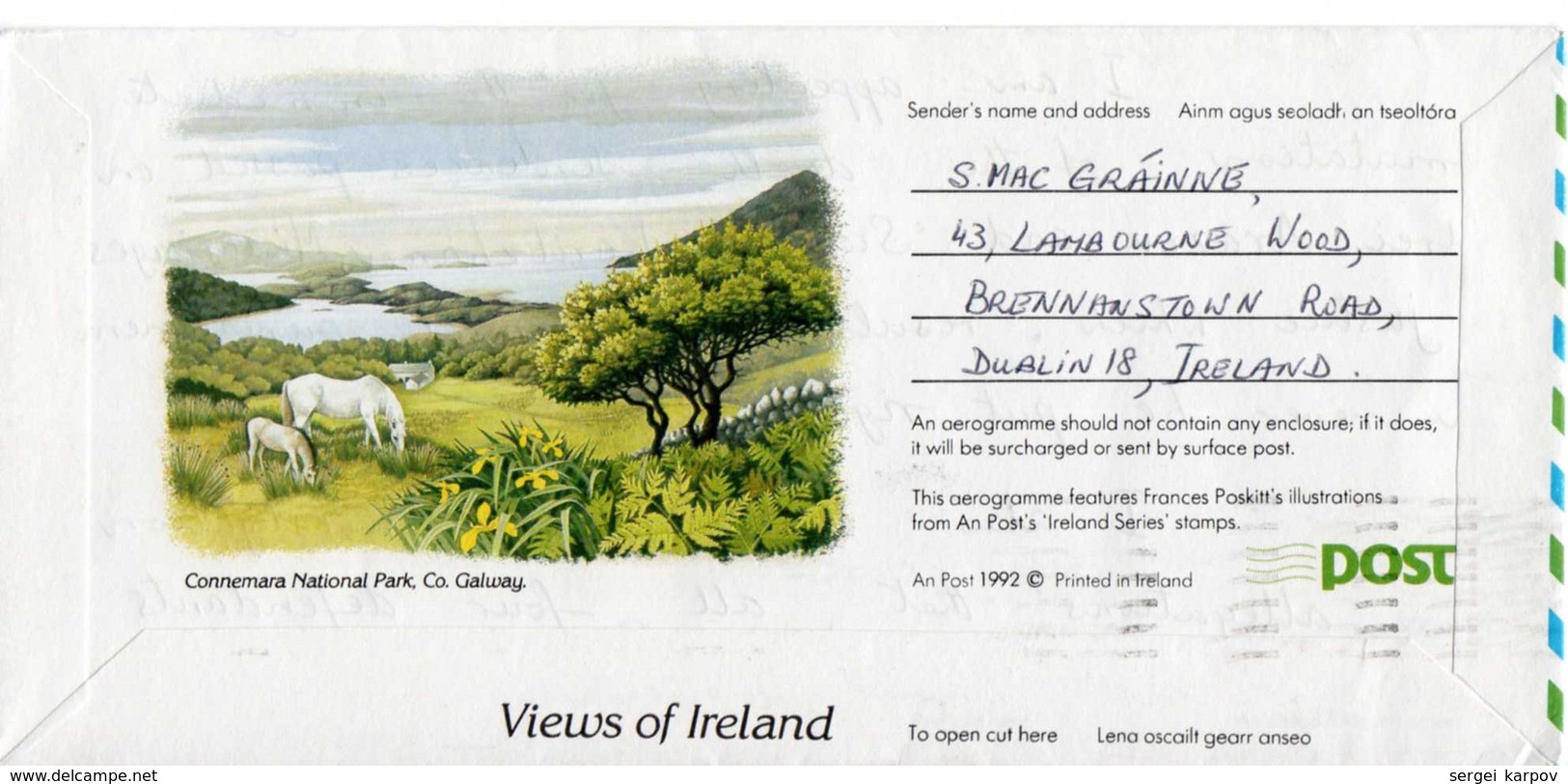 Aerogramme: Ireland - Kyrgyzstan, 1994. - Airmail