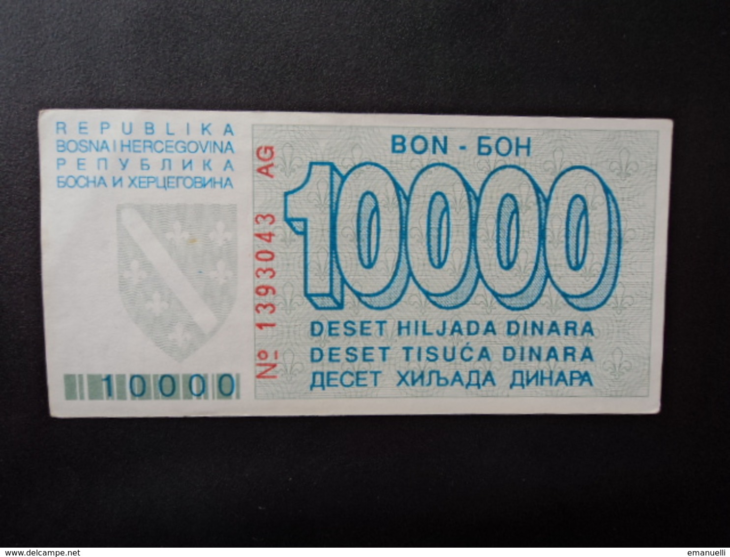 .BOSNIE HERZÉGOVINE :  10 000 DINARA   6.4.1993     P 28      SUP - Bosnia And Herzegovina