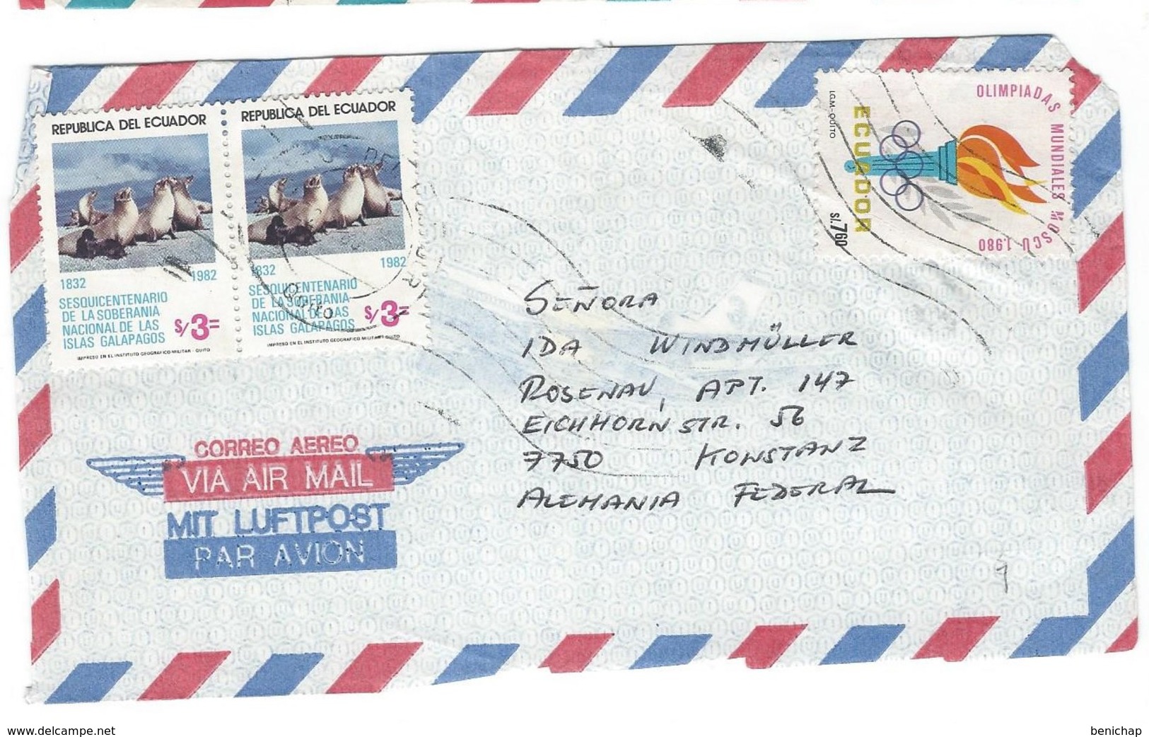 COVER CORREO AERO - VIA AIR MAIL - KONSTANZ - ALEMANIA. OLIMPIADAS MUNDIALE MOSCOU 1980- GALAPADOS. - Equateur