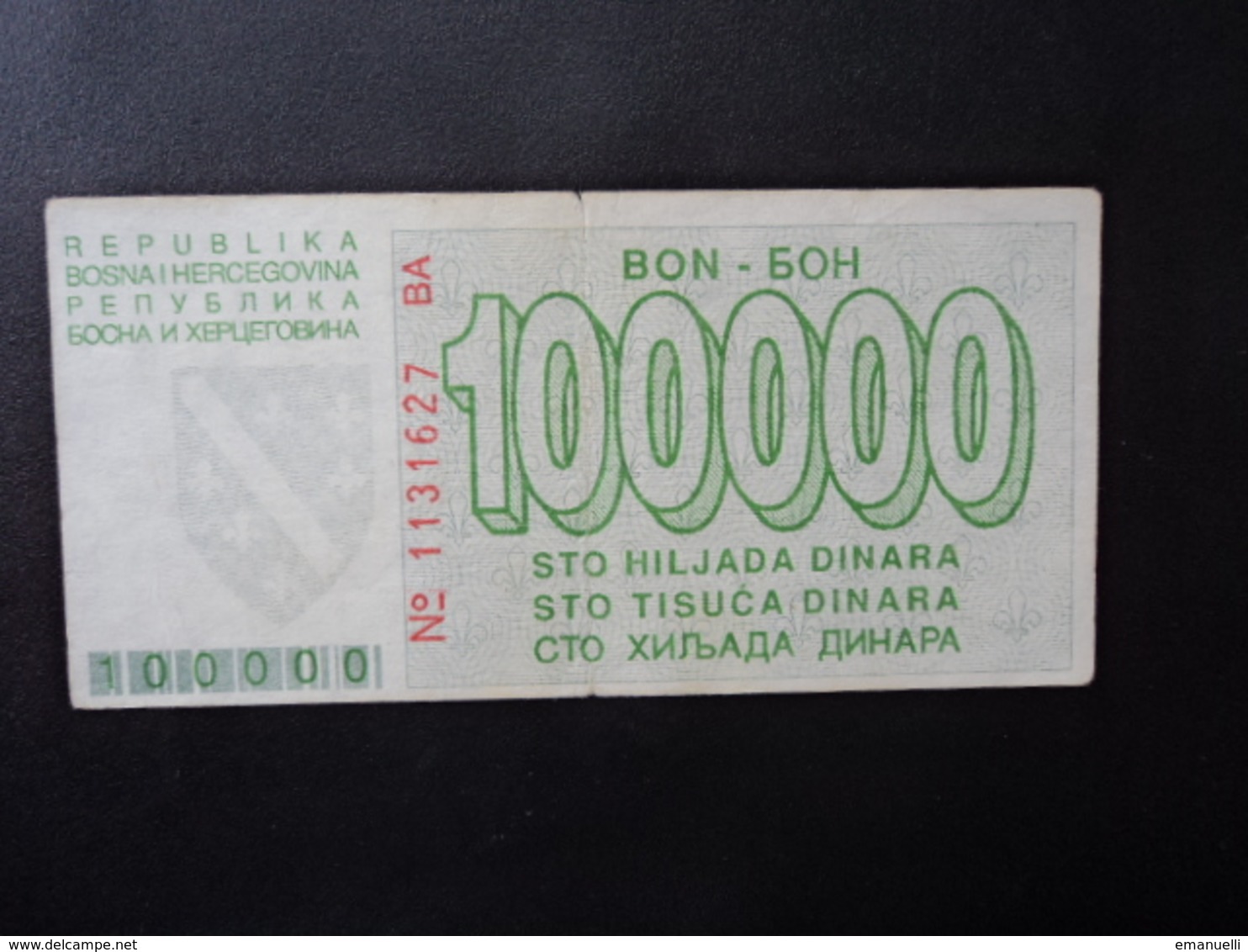 .BOSNIE HERZÉGOVINE :  100 000 DINARA   1.8.1993     P 30     Presque TTB * - Bosnia Y Herzegovina