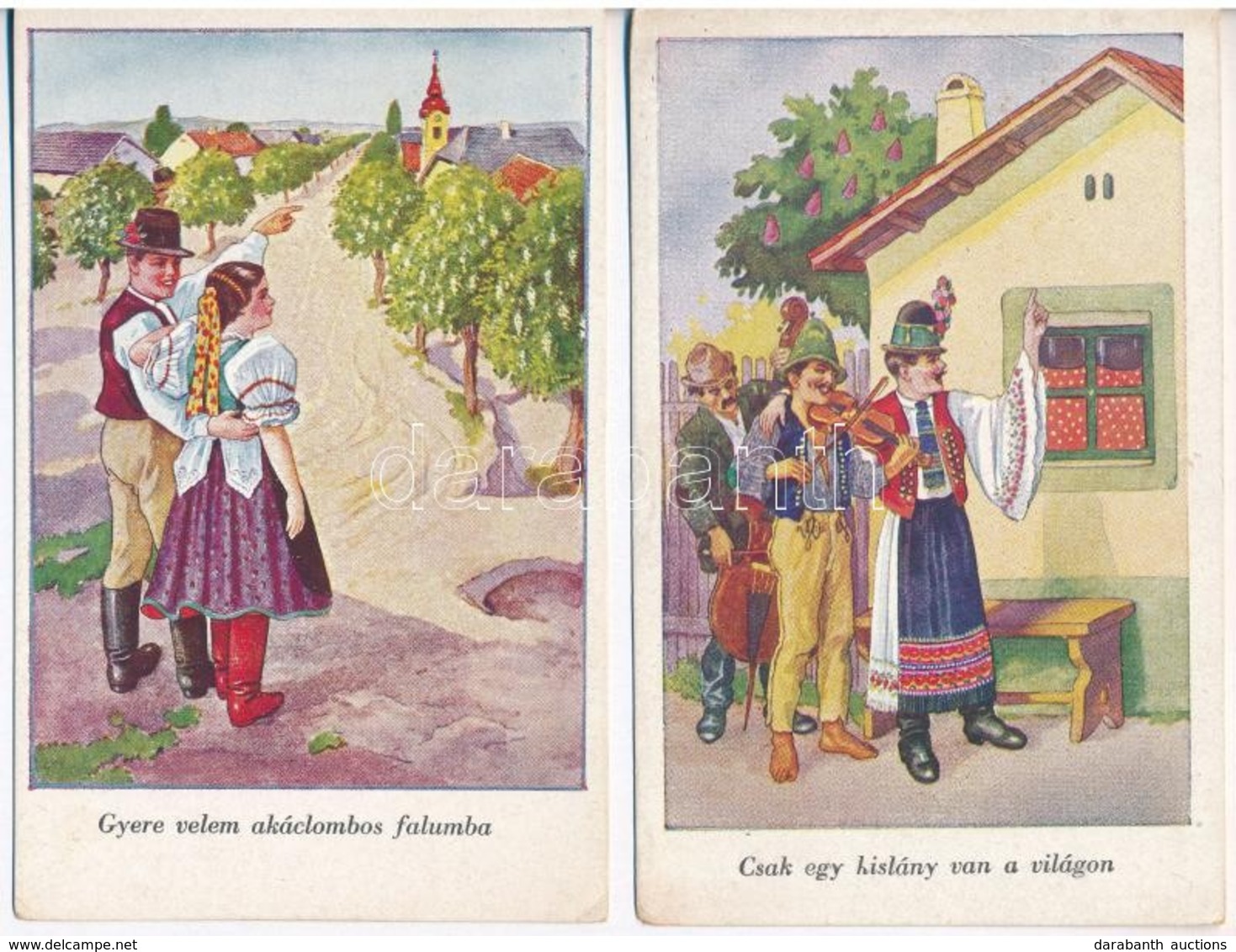** 4 Db RÉGI Használatlan Magyar Népviseletes Művészlap / 4 Pre-1945 Unused Hungarian Folklore Art Postcards - Unclassified
