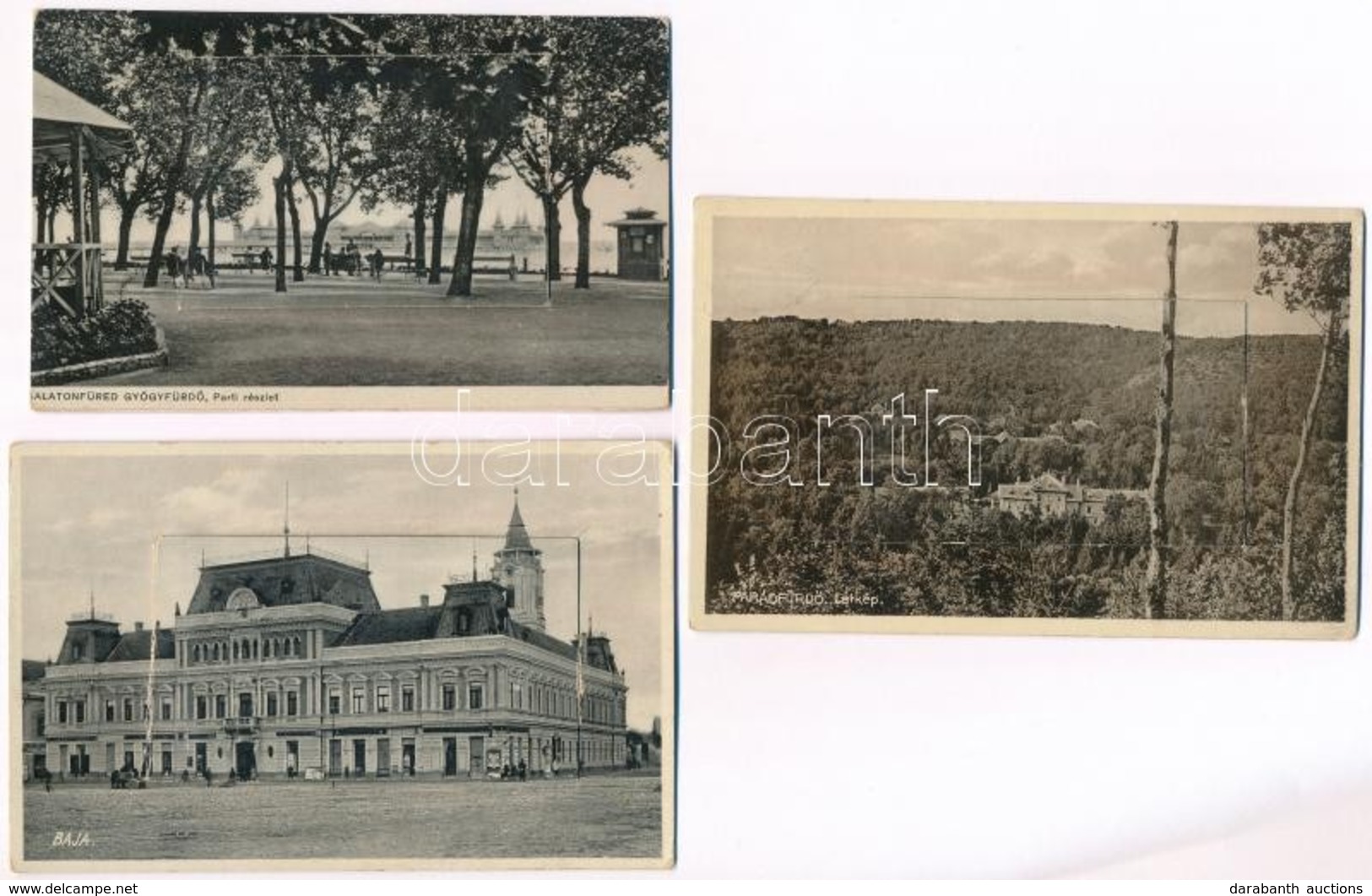 * 3 Db RÉGI Magyar Képeslap: Balatonfüred, Baja, Parádfürdő / 3 Pre-1945 Hungarian Town-view Postcards - Unclassified