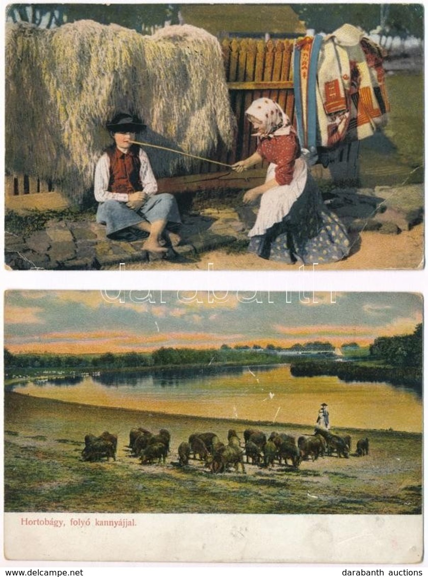 ** 2 Db RÉGI Magyar Hortobágyi Népviseletes Motívumlap / 2 Pre-1945 Hungarian Folklore Motive Postcards From Hortobágy - Unclassified