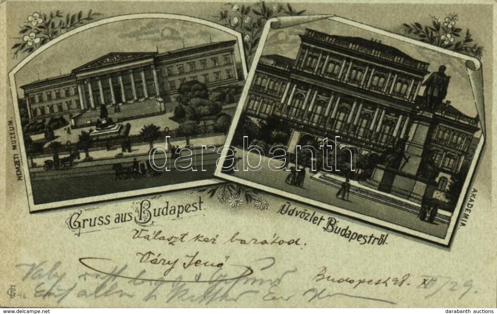 T2 1898 Budapest, Nemzeti Múzeum, Akadémia. Art Nouveau, Floral, Litho - Unclassified