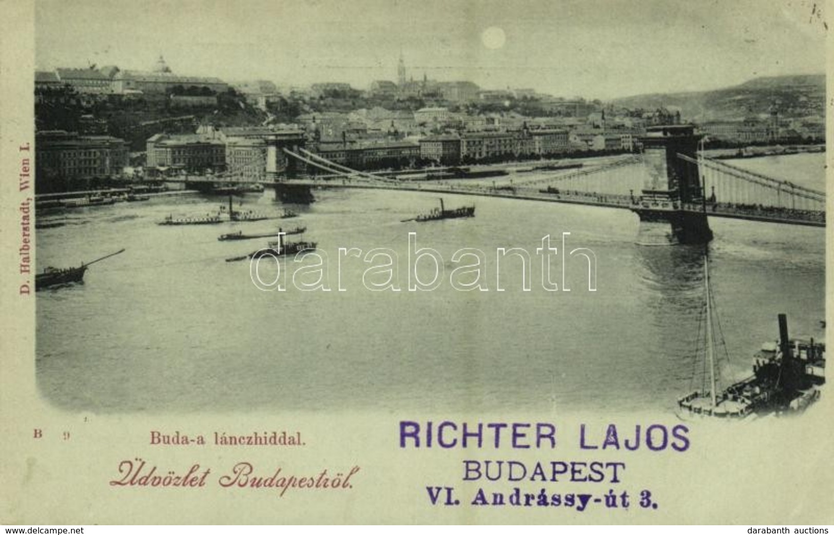 T2/T3 1898 Budapest, Buda és Lánchíd, Gőzhajók. D. Halberstadt B 9. (EK) - Unclassified