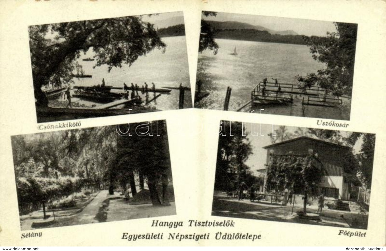 T2 1938 Budapest IV. Népsziget, Hangya Tisztviselők Egyesülete üdülőtelep, Csónakkikötő, úszókosár, Sétány, Főépület - Unclassified