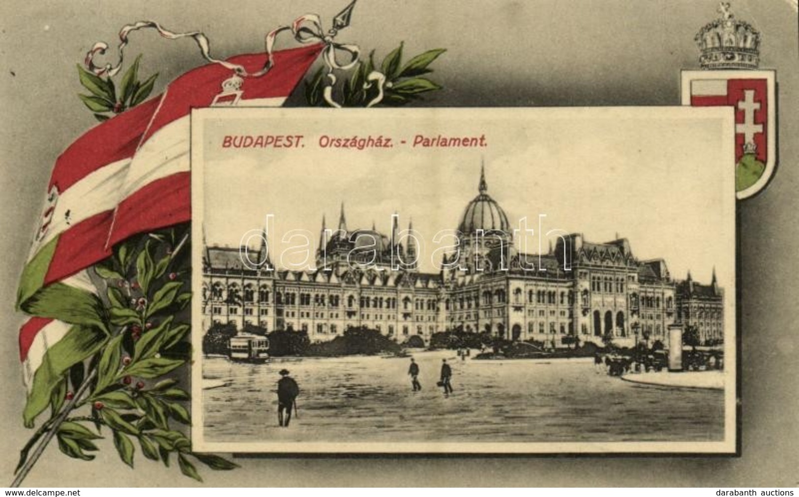 T2 1915 Budapest V. Országház. Magyar Zászlós és Címeres Szecessziós Lap. Art Nouveau - Unclassified