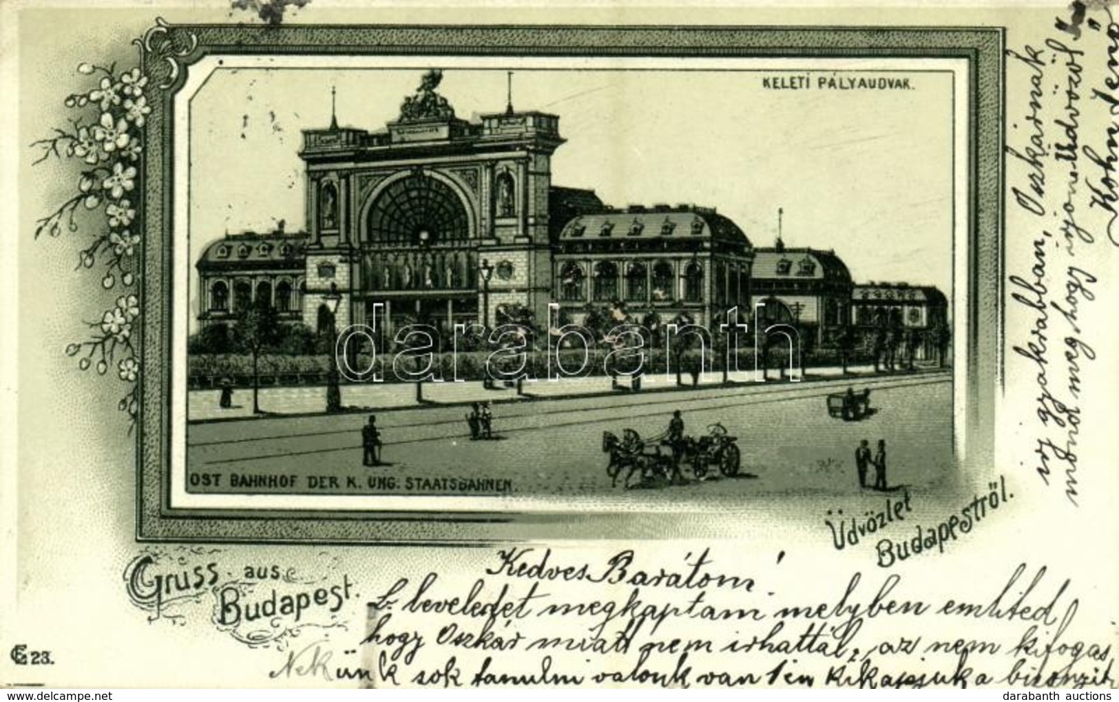 T2/T3 1899 Budapest VII. Keleti Pályaudvar, Vasútállomás. Art Nouveau, Floral, Litho (felületi Sérülés / Surface Damage) - Unclassified