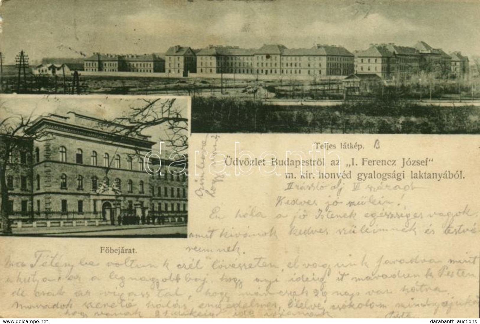 T2/T3 1903 Budapest IX. I. Ferenc József M. Kir. Honvéd Gyalogsági Laktanya, Látkép, Főbejárat. Üllői út 127.  (EK) - Unclassified