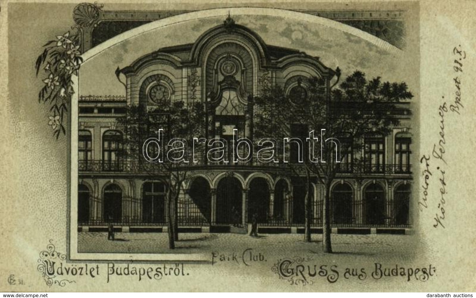 T2/T3 1898 Budapest XIV. Városliget, Park-Club. Art Nouveau, Floral, Litho (EK) - Ohne Zuordnung