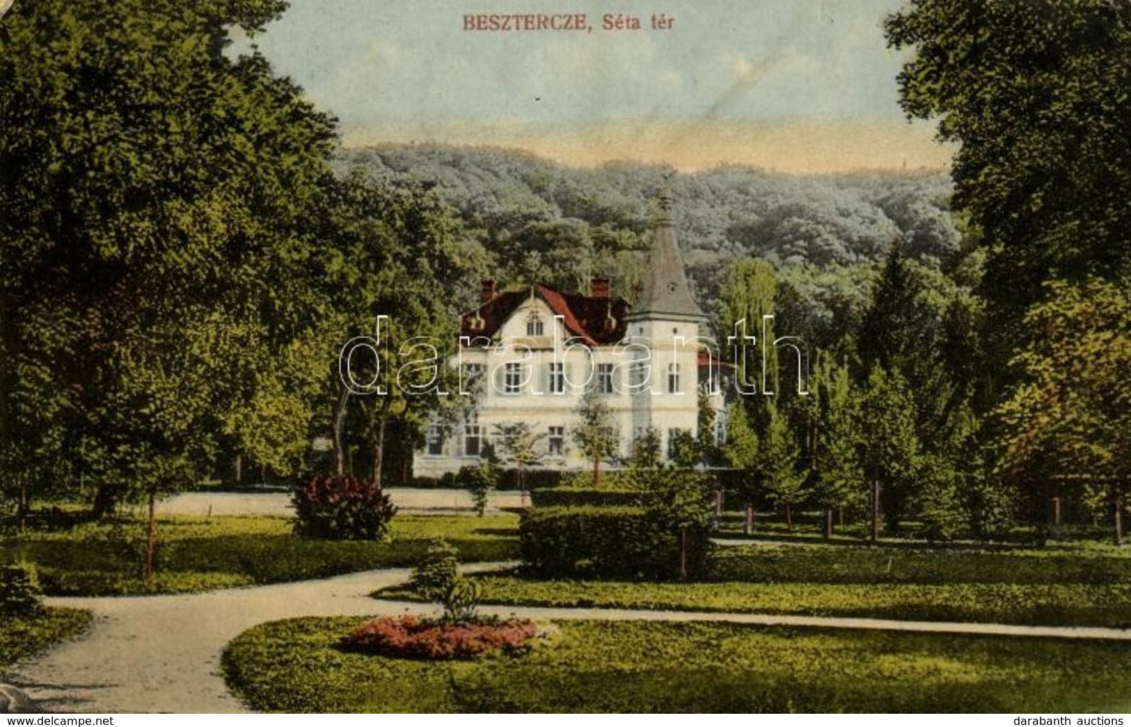 T2/T3 1918 Beszterce, Bistritz, Bistrita; Séta Tér / Promenade, Villa (EK) - Ohne Zuordnung