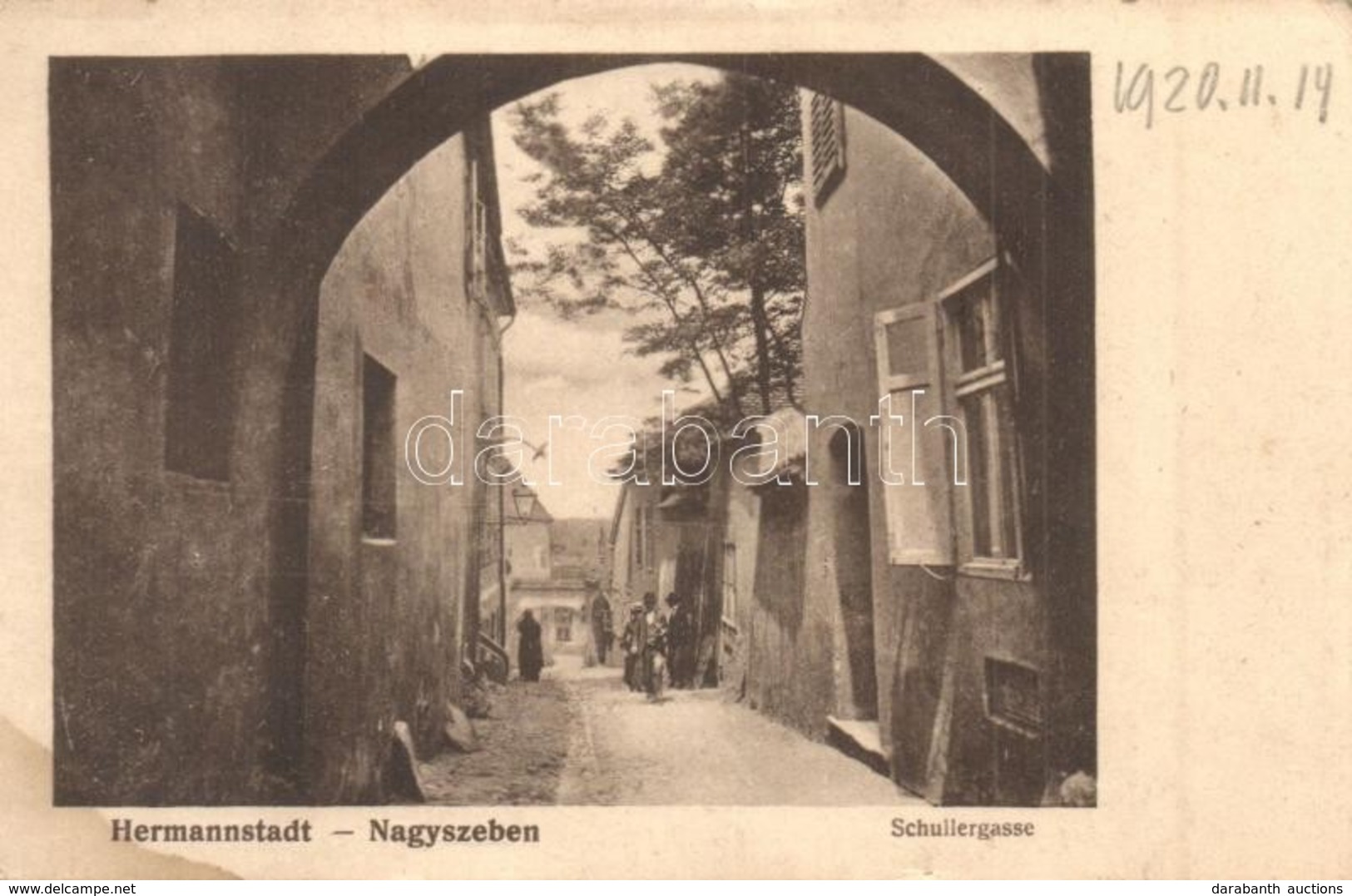 * T2/T3 Nagyszeben, Hermannstadt, Sibiu; Schullergasse / Schuller Utca. Jos. Drotleff Nr. 59. 1918. / Street View, Alley - Unclassified