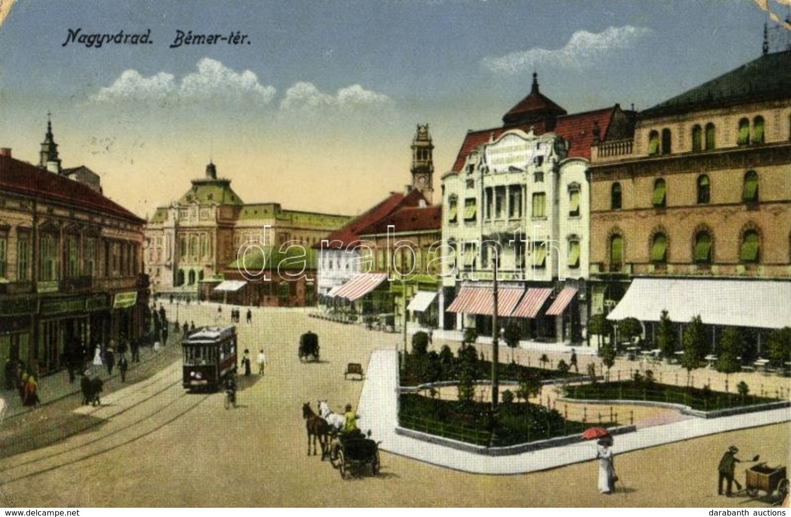 T3 1917 Nagyvárad, Oradea; Bémer Tér, Villamos, üzletek. Kiadja Sonnenfeld Adolf Műintézete / Square, Tram, Shops (kopot - Unclassified