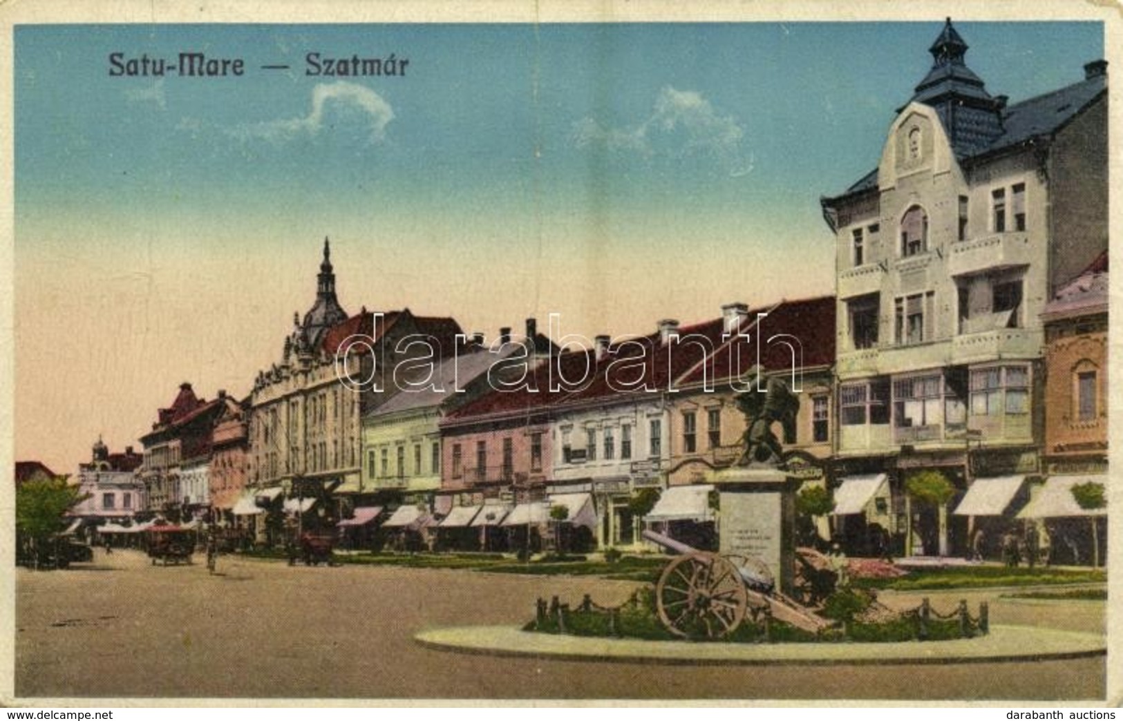 * T3/T4 1932 Szatmárnémeti, Szatmár, Satu Mare; Utcakép, üzletek, Automobil, Autóbusz / Street View, Shops, Automobile,  - Ohne Zuordnung