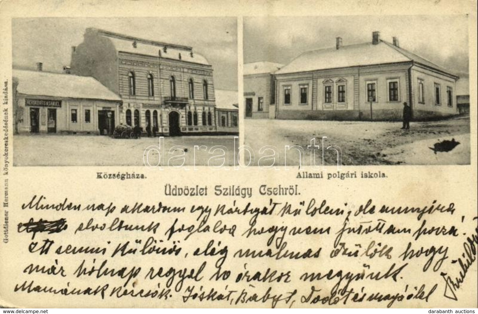 * T2/T3 1905 Szilágycseh, Bömischdorf, Cehu Silvaniei; Községháza, Herskovits Sámuel üzlete, Lisztraktár, Korona Bank, Á - Unclassified