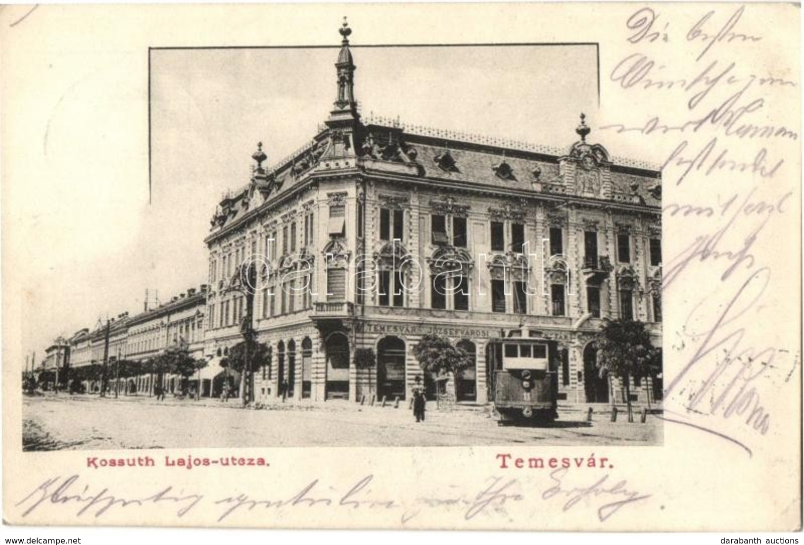 T2/T3 1903 Temesvár, Timisoara; Kossuth Lajos Utca, Takarékpénztár, Villamos / Street View, Savings Bank, Tram (EK) - Unclassified