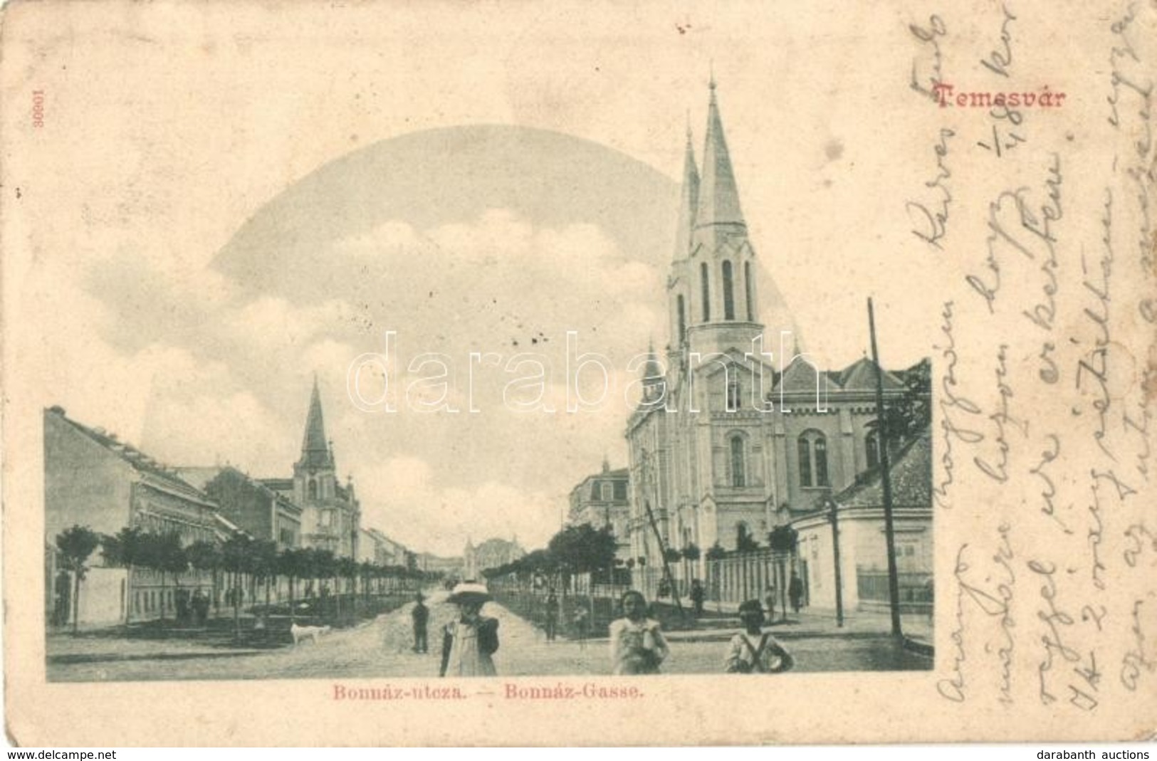 * T2/T3 Temesvár, Timisoara; Bonnáz Utca. Templom / Bonnáz-Gasse / Street View, Church (apró Szakadás / Tiny Tear) - Ohne Zuordnung