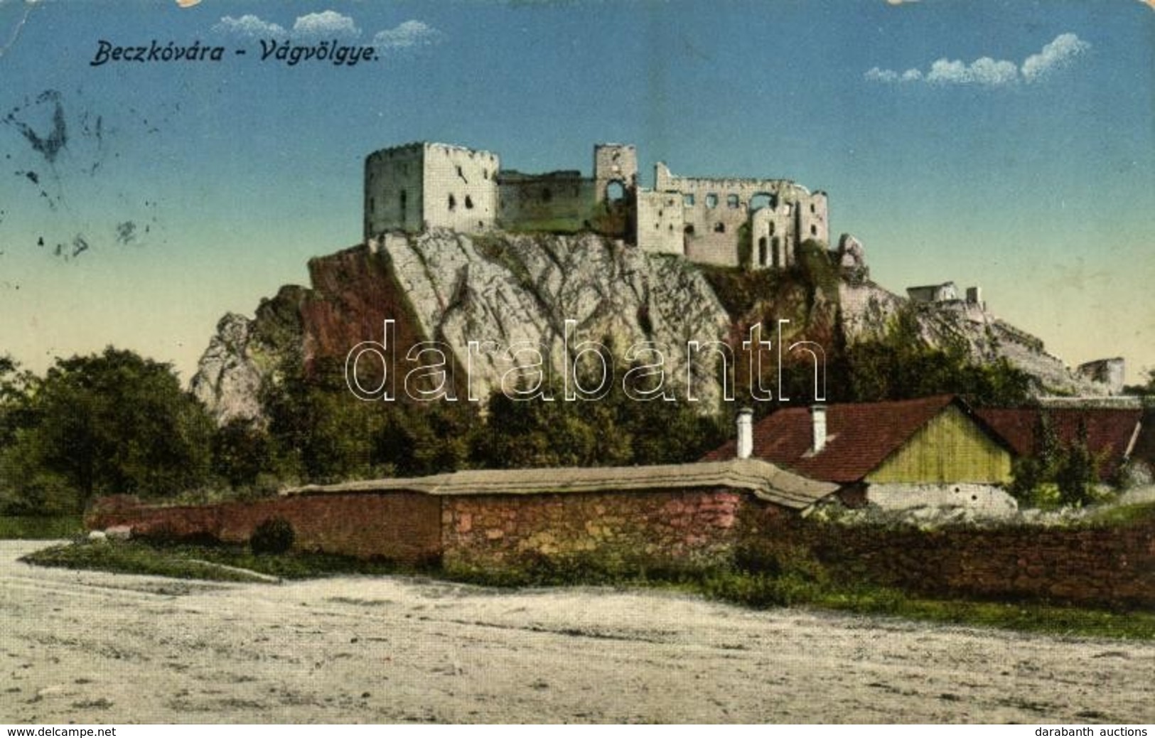 T2/T3 1918 Beckó, Beczkó, Beckov; Beckó Vára A Vágvölgyben. Kiadja Schwarcz Vilmos / Beckovsky Hrad, Povazie / Castle Ru - Sonstige & Ohne Zuordnung