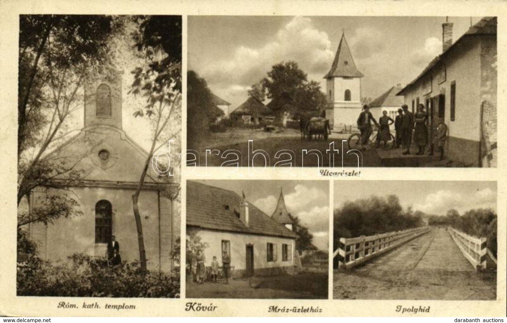 T2/T3 1944 Kóvár, Koláre; Római Katolikus Templom, Mráz üzlete, Ipoly Híd, Utcakép, Harangláb / Catholic Church, Shop, I - Other & Unclassified