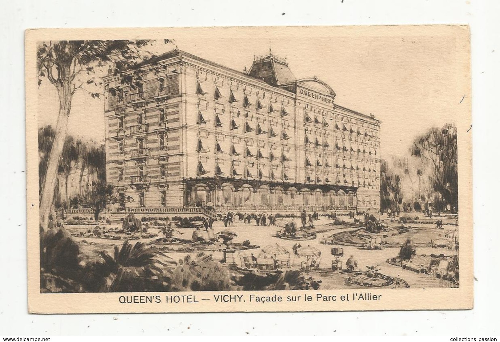 Cp , QUEEN'S Hôtel , 03 , VICHY , Façade Sur Le Parc Et L'Allier , Vierge , Ed. Schwob Et Richard - Hotels & Restaurants