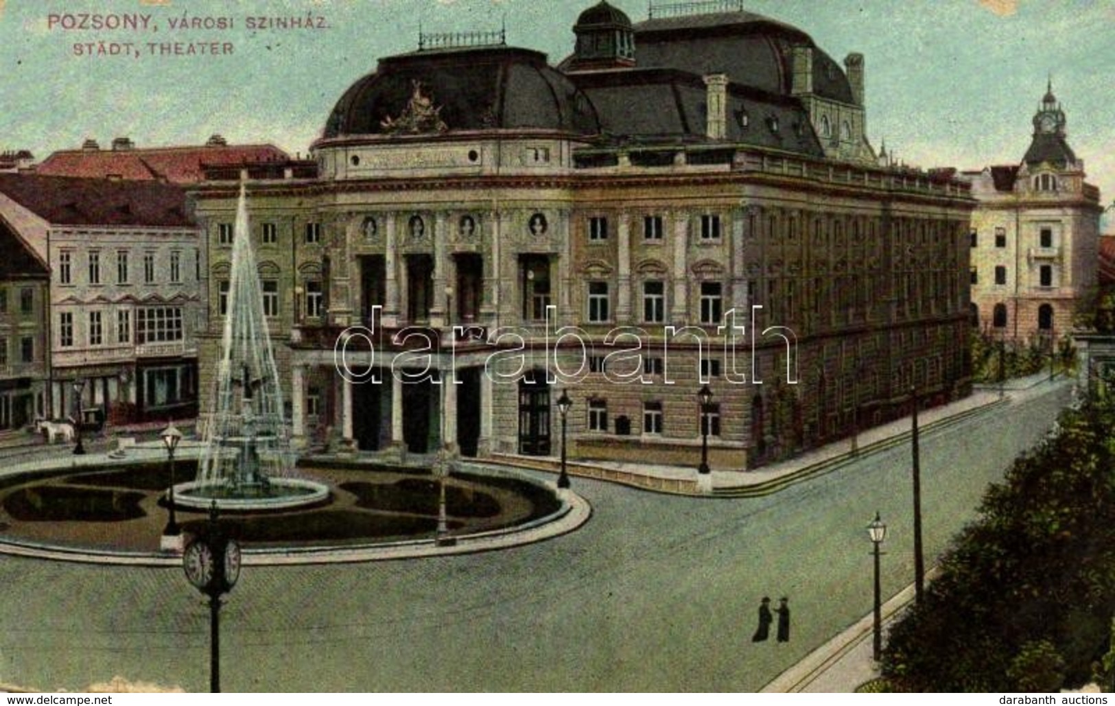 T2/T3 1909 Pozsony, Pressburg, Bratislava; Városi Színház, Szökőkút / Städt. Theater / Theatre, Fountain (EK) - Other & Unclassified