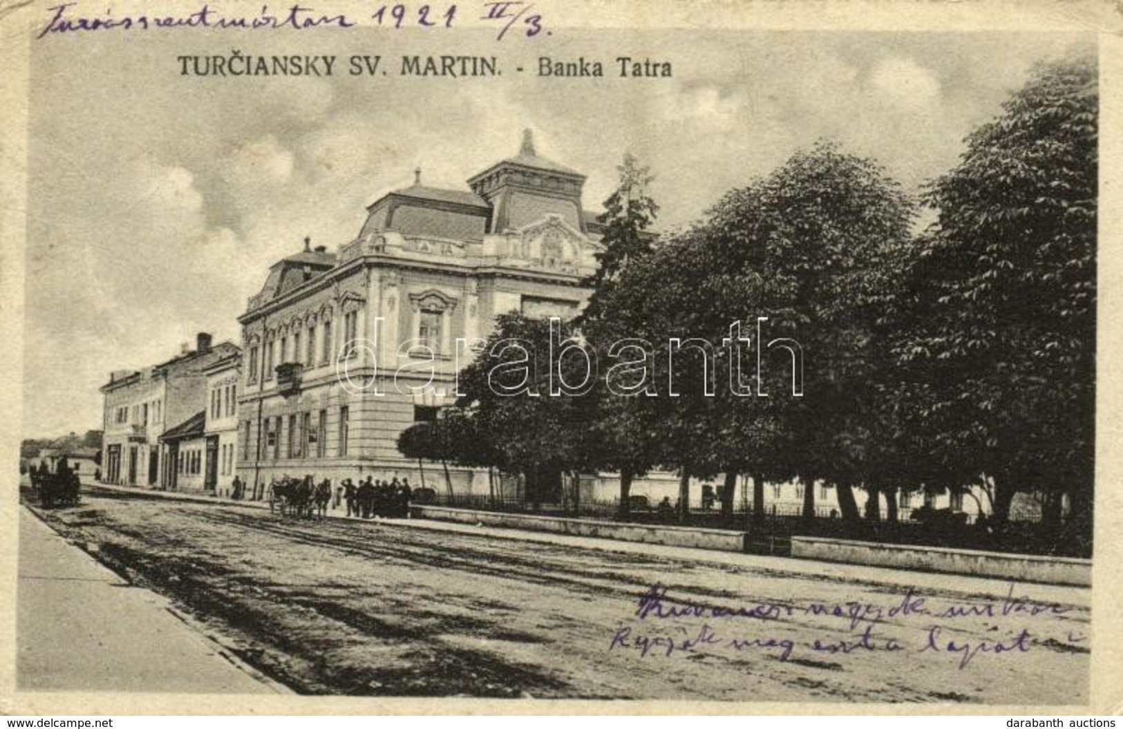 * T3 1921 Turócszentmárton, Turciansky Svaty Martin; Banka Tatra / Tátra Bank, Utcakép. Kiadja J. Gasparik / Street View - Other & Unclassified