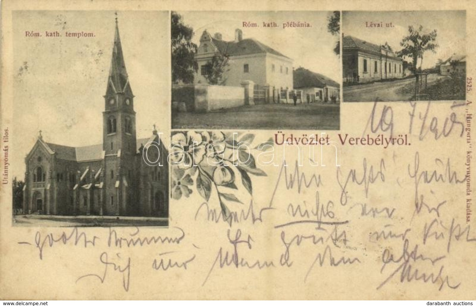 T2 1905 Verebély, Vráble; Római Katolikus Templom és Plébánia, Lévai út. Hungária Könyvnyomda Kiadása / Church And Recto - Other & Unclassified